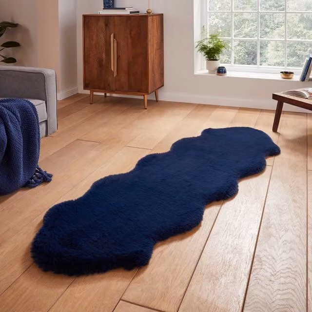 Terrys Super Teddy Double Faux Sheepskin Rug, Blue, W: 60 cm x L: 180 cm