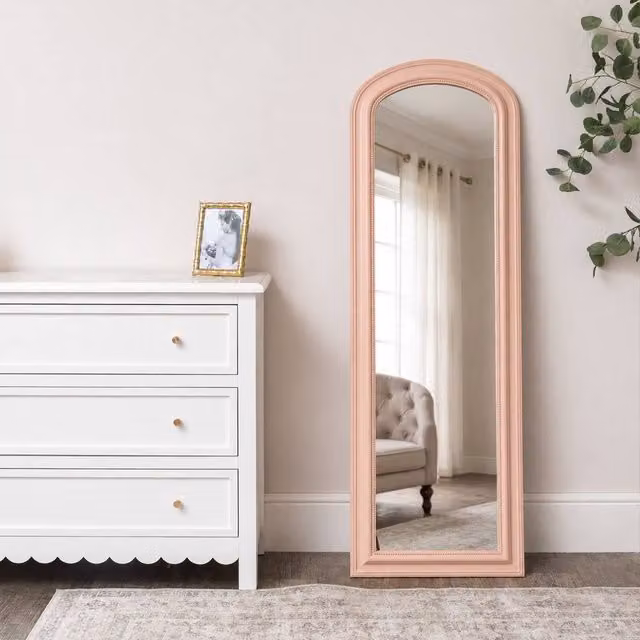Melody Maison Full Length Arch Leaner and Wall Mirror in Pale Pink, W: 47 cm, H: 142 cm