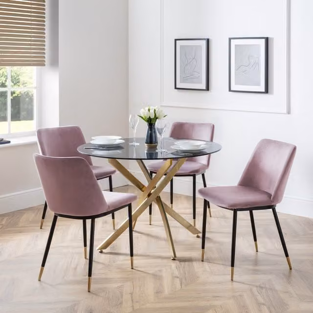 Julian Bowen Monero Round Glass Dining Table and Delaunay Chairs Set in Pink