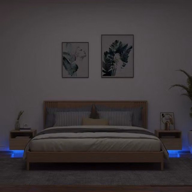 Berkfield Home Set of 2 Bedside Cabinets with Integrated LED Lights in Sonoma Oak Brown, W/D/H: 40 x 39 x 37 cm – 1