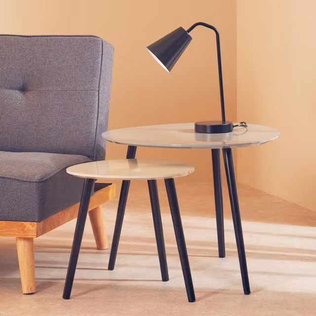 Orsina Set of 2 Grey Triangular Nesting Tables with Oak Wood Finish W/D/H: 60 x 60 x 48 cm – 4