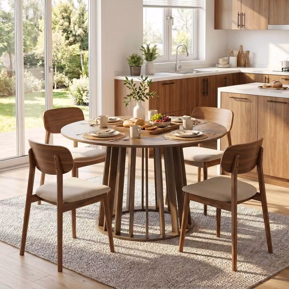 FORGEVIO Modern Round Wood Dining Table in Brown, Diameter: 120 cm, Height: 75 cm – 5
