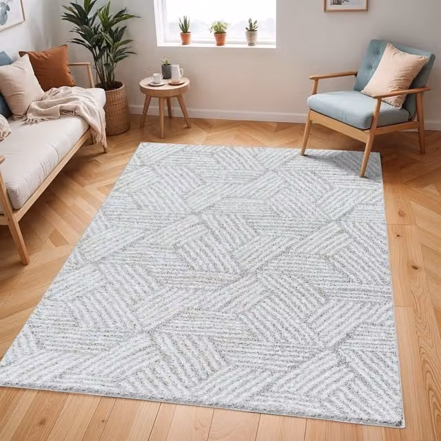 Livabliss Cloudy Shag Geometric Rug in Grey and Beige, W: 140 cm, L: 200 cm