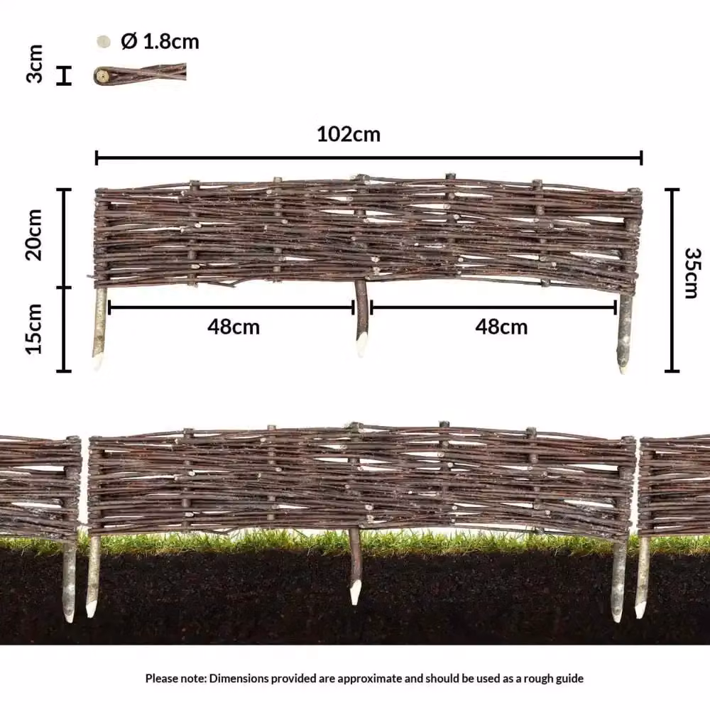 Woven Wood Willow Lawn Edging, 2 Pieces, Natural Brown, Height: 20 cm, Length: 2 m – 2