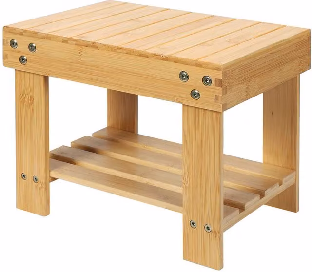 Levede Bamboo Stool and Footrest in Natural for Bathroom, Kitchen or Hallway