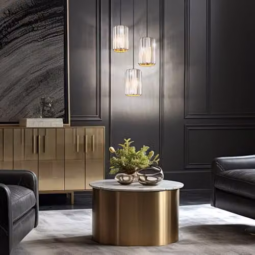 Netlighting Run Cluster Pendant Light with K5 Smoke Crystals in Brown and Wood Look, 3x E27, Diameter: 35 cm, Height: 120 cm – 5