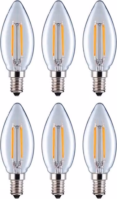 Eurolec C35 Candle E14 25W LED Filament Light Bulb, Warm White, Transparent, Pack of 6