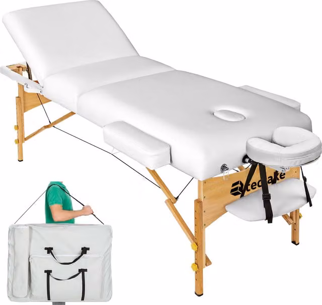 tectake 3-Zone Massage Table with Padding Bag in White