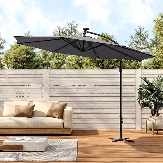 Livingandhome Lighted Garden Parasol Umbrella in Grey