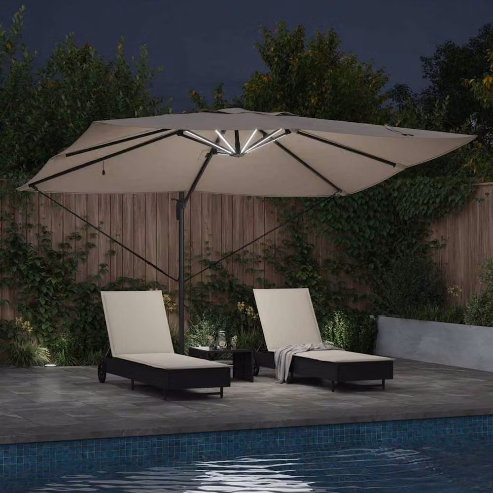 Berkfield Home Roma Cantilever Parasol with LEDs in Taupe, W/D/H: 352 x 251 x 265 cm – 3