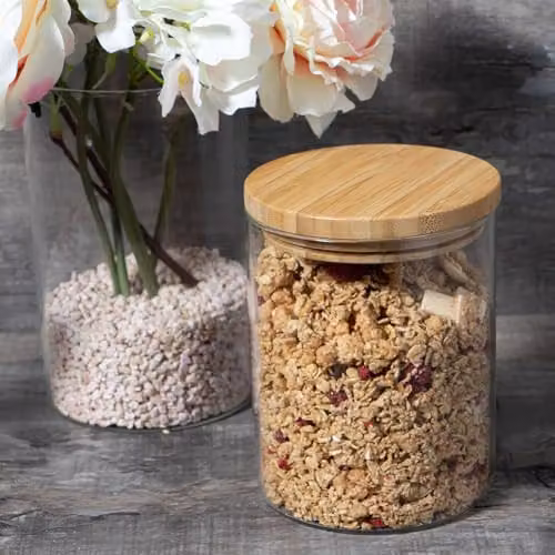Argon Tableware Scandi Airtight Glass Storage Jars with Solid Wooden Lids, 0.75 l, 6 Pack, Transparent – 2