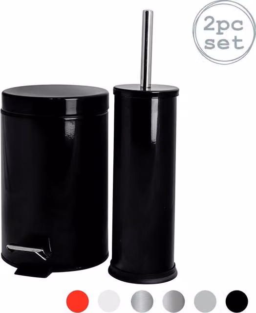 Harbour Housewares 3L Black Stainless Steel Pedal Bin and Toilet Brush Set – 5