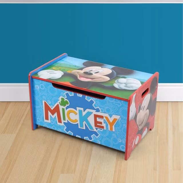 Nixy Children Mickey Mouse Deluxe Wooden Toy Box Bench in Pink and Multicolour
