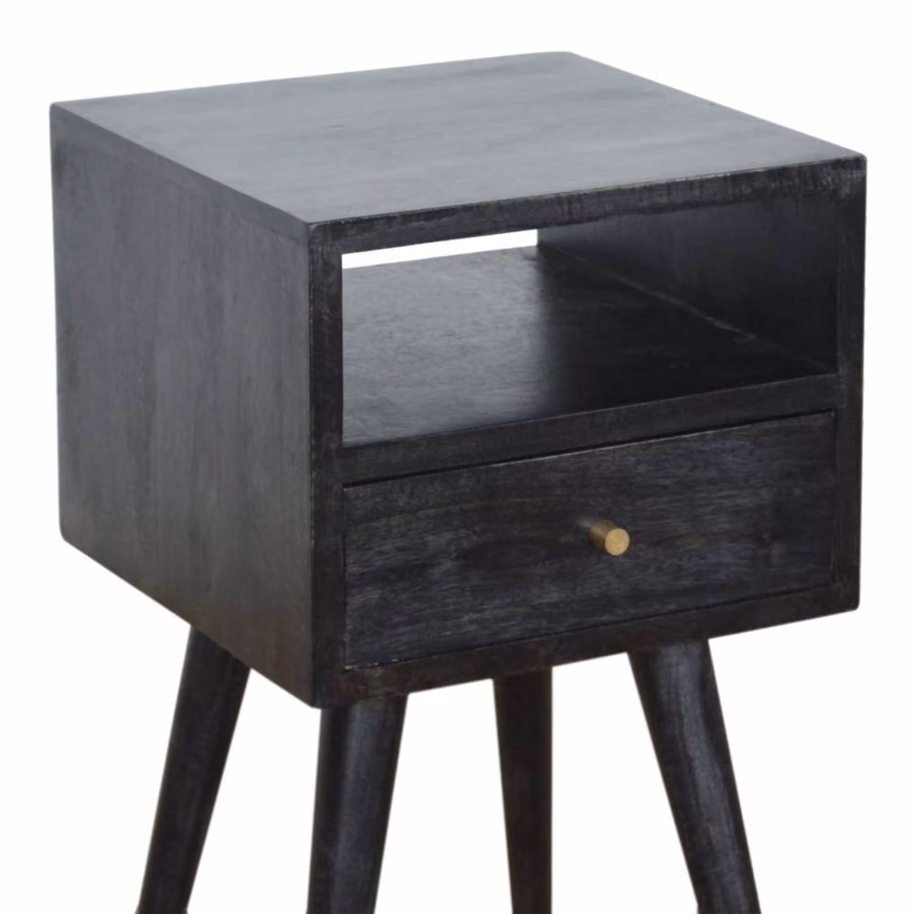 Wyld Haus Kood Mini Black Washed Mango Wood Bedside Table with Drawer and Open Shelf W/D/H: 30 x 30 x 57 cm – 3