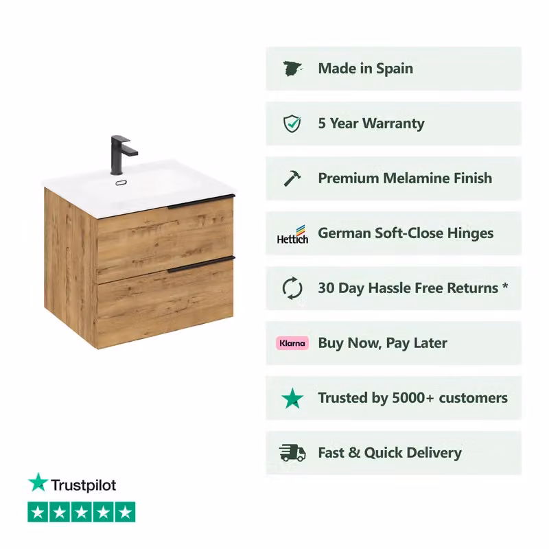 Banyetti Celtic 1000mm Wall Hung Bathroom Vanity Unit with Athena Basin in Light Oak Ostippo W: 100 cm, D: 45 cm, H: 45 cm – 2