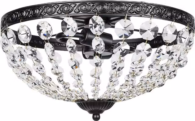 HOMCOM Vintage 2-Light Crystal Chandelier Ceiling Light with 168 Octagonal Beads, Black – 1