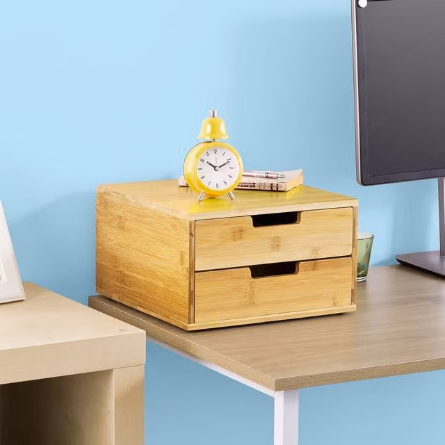 SoBuy Multi-Compartment Bamboo Desk and Kitchen Organiser in Brown