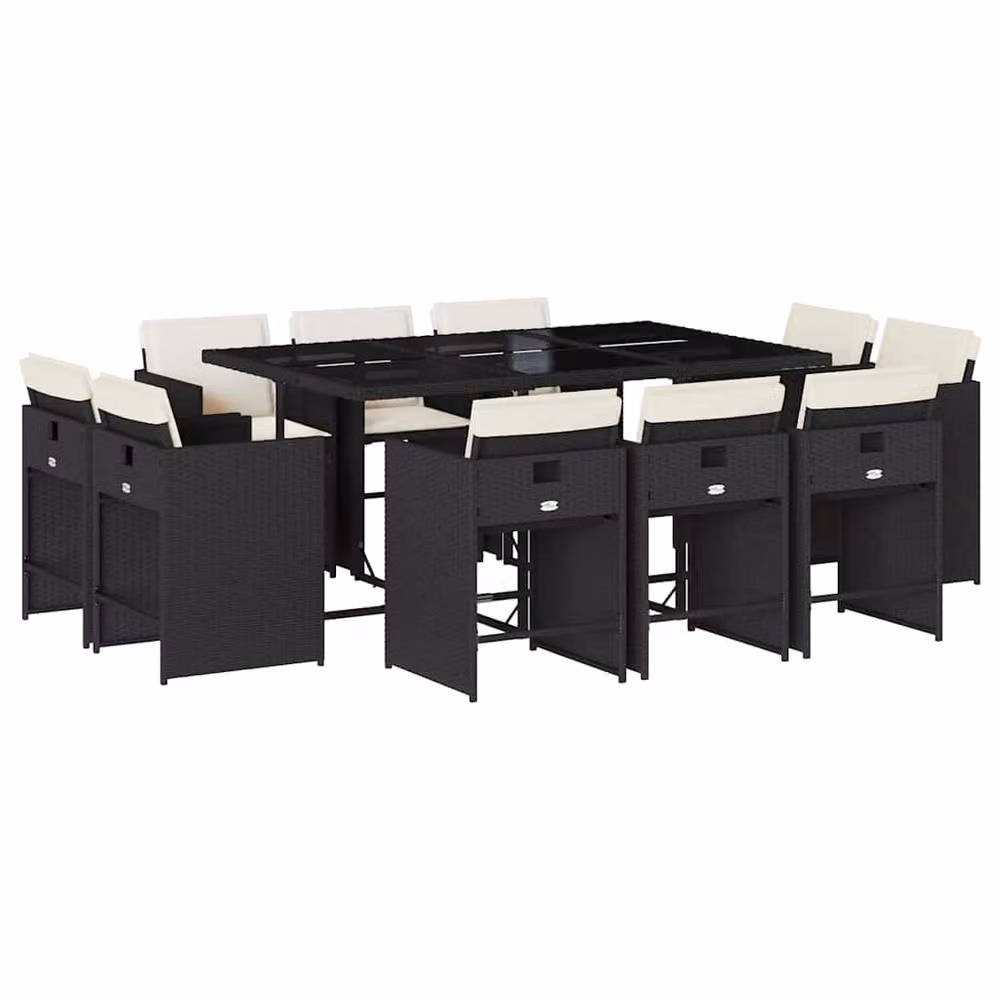 Berkfield Home Modern Polyrattan Garden Dining Set in Black and White with Glass Top – 2
