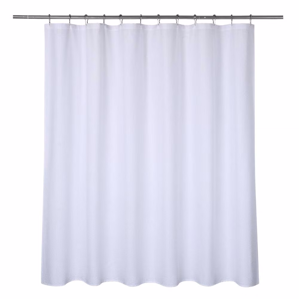 London Boutique White Waffle Weave Waterproof Polyester Shower Curtain with Weighted Hem, W/H: 182.88 x 182.88 cm – 2