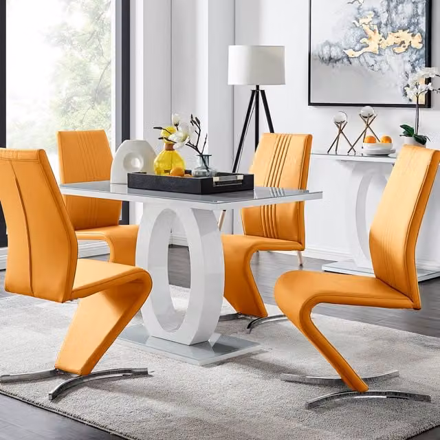 FurnitureboxUK Giovani Modern High Gloss Glass Dining Table and 4 Willow Chairs Set in Grey, White and Yellow