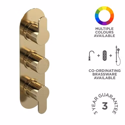 nuie Arvan ARV8TR03 Modern Concealed Round Triple Thermostatic Shower Valve with Diverter, Brushed Brass, Diameter: 280 mm – 2