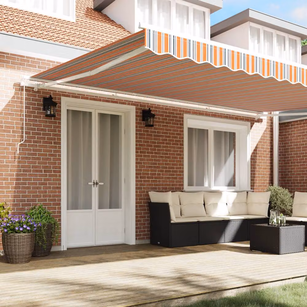 Berkfield Home Manual Retractable Wall-Mounted Awning with Multicolour Beige and Orange Striped Acrylic Fabric, W: 500 cm, D: 300 cm – 3