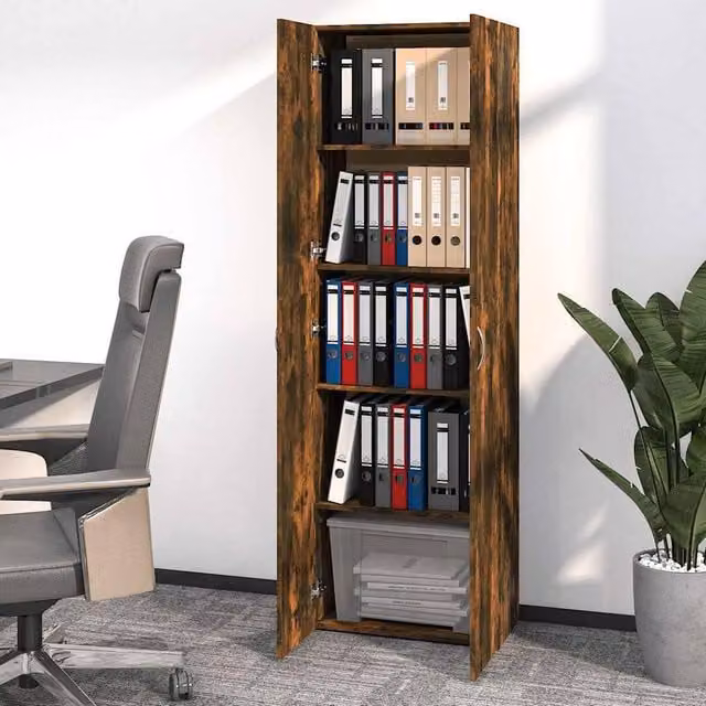 Berkfield Home Office Smoked Oak Cabinet in Brown, W/D/H: 60 x 32 x 190 cm