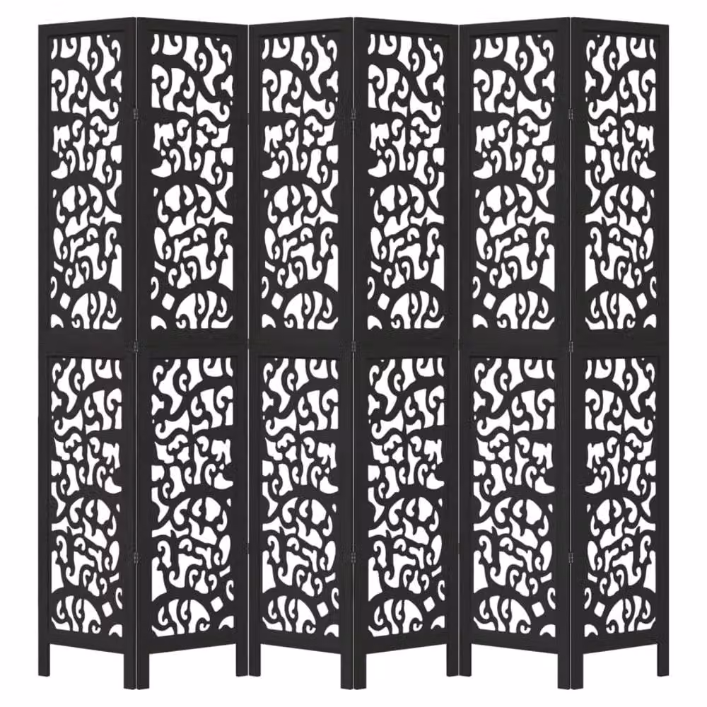 Berkfield Home 6 Panel Black Solid Paulownia Wood Room Divider – 3
