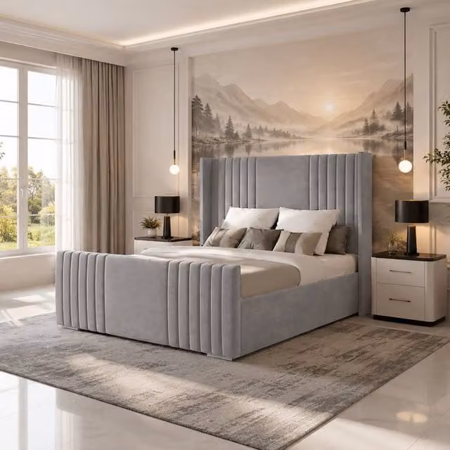Soft Snooze Beds Luxury Silver Velvet Upholstered Divan Bed Set with Mattress and Headboard, W/D/H: 90 x 190 cm – 1