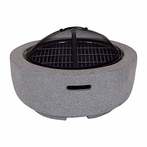 Charles Bentley Magnesia Fire Bowl with Mesh Cover and Cooking Grill in Beige – 3