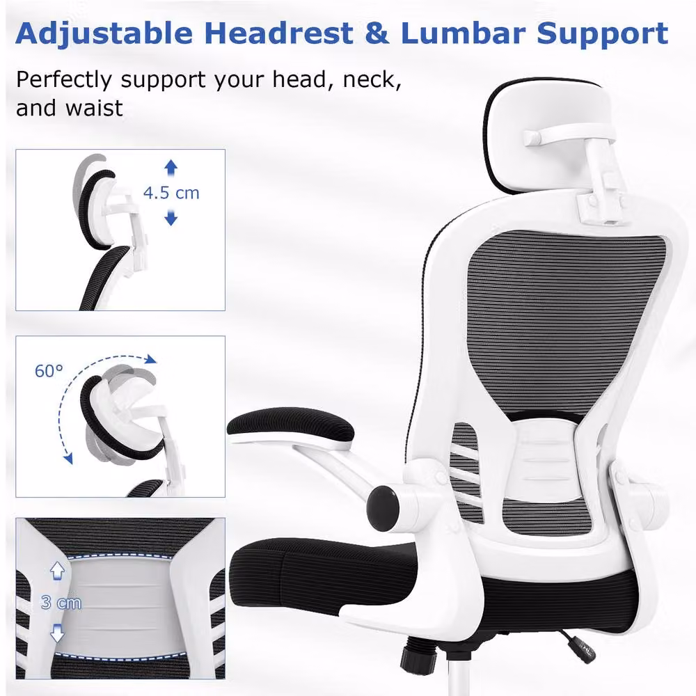 Costway Ergonomic Mesh Office Chair in Black with Headrest, Armrests and Castors – 6