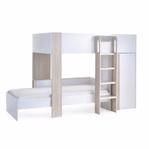 Julian Bowen Horizon Two-Level Bunk Bed in White and Wood with Stairs and Side Compartments, W/D/H: 90 x 190 x 160 cm – 2