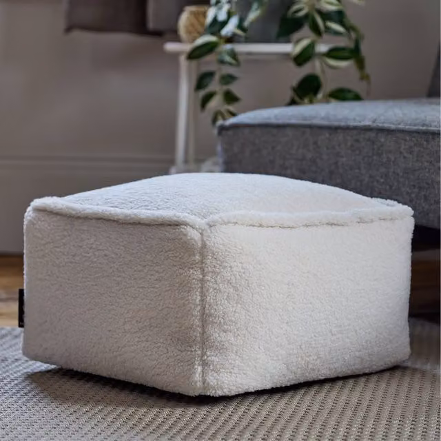ICON Amara Borg Bean Bag Pouffe in Natural Off-white Bouclé with Removable Cover