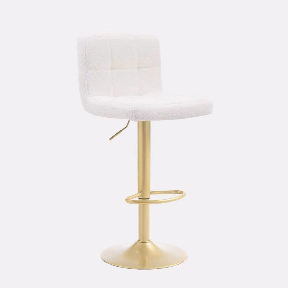 OHS Set of 2 White Boucle Adjustable Swivel Bar Stools with Metal Frame – 2
