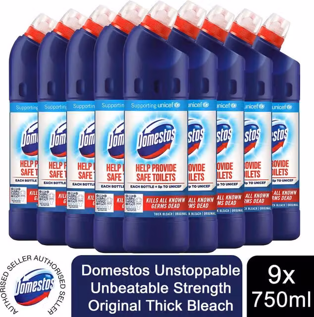 Domestos Original Thick Bleach, Blue, 750ml (Pack of 9)