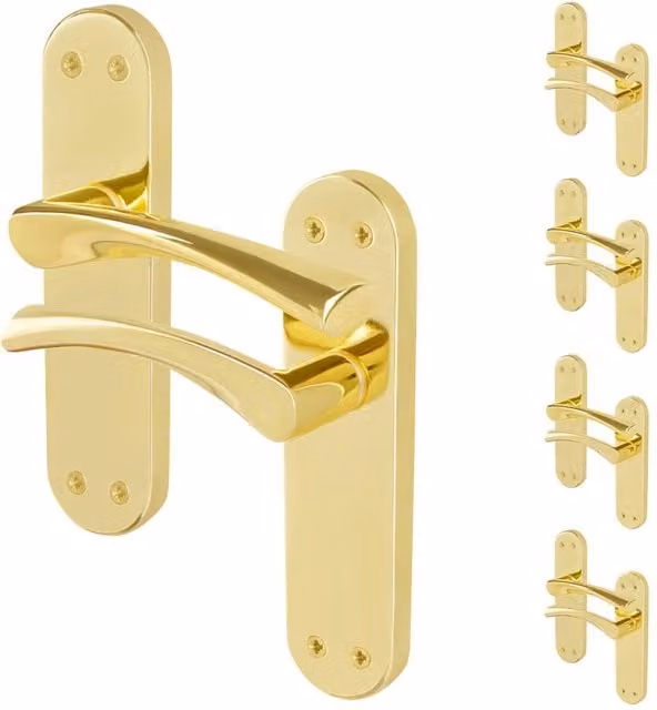 AFIT Polished Brass Twist Internal Lever Door Handles with Long Backplate, Gold, 5 Pairs, W/H: 150 x 150 mm – 1