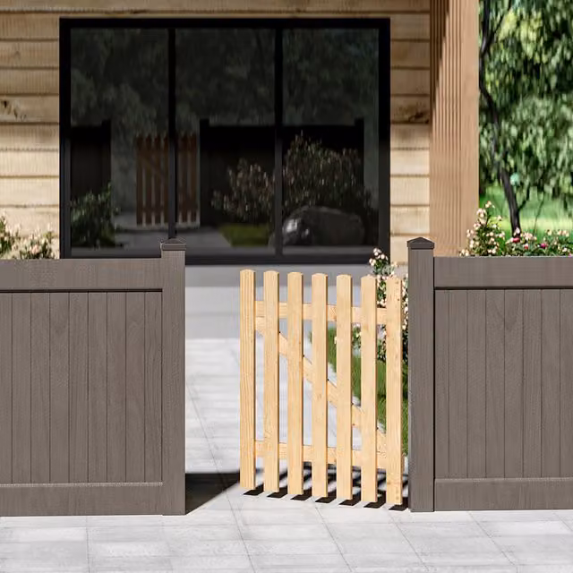 Livingandhome Wood Garden Fence Swing Gate with Latch in Brown and Orange, W: 90 cm, H: 90 cm