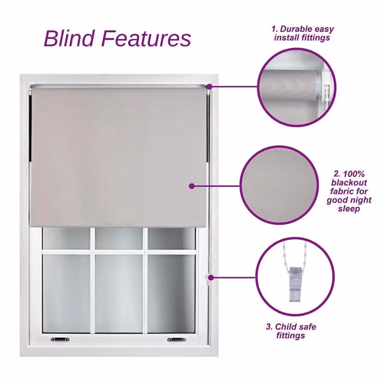 Furnished Blue Blackout Roller Blinds, Thermal Insulating and UV Resistant Polyester Window Shade, Width: 130 cm, Drop: 165 cm