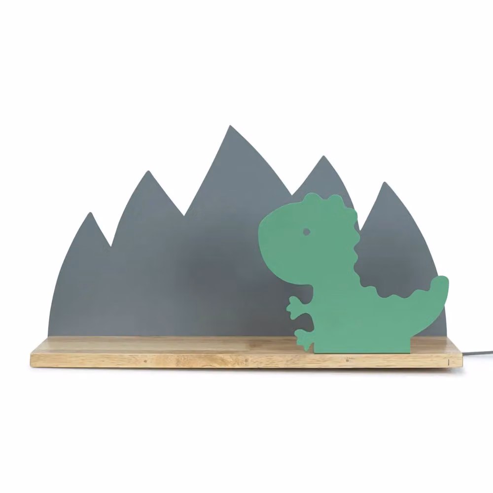 ValueLights Kids Dinosaur Design Plug-in Wall Light with Shelf in Green and Grey – 2
