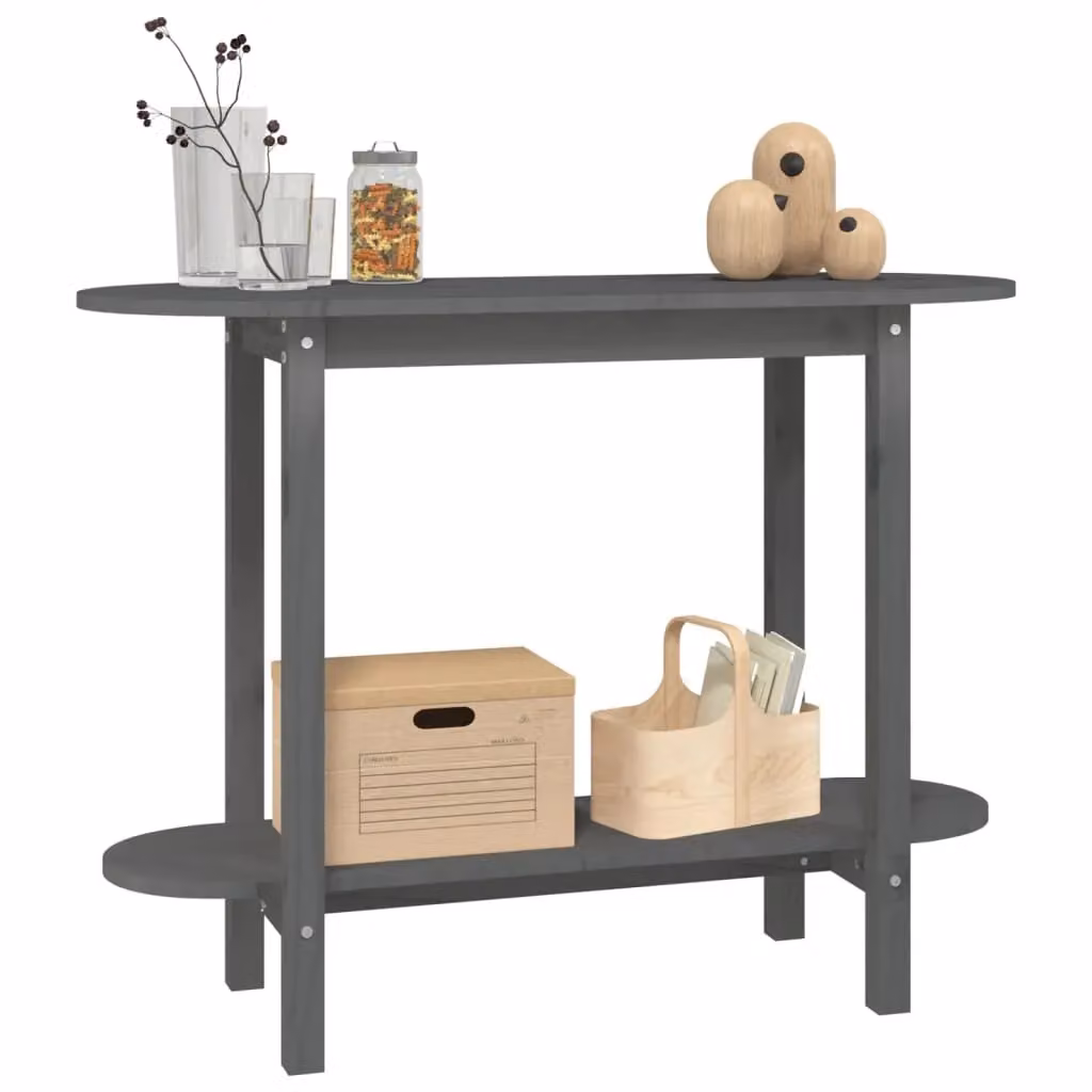 Berkfield Home Grey Rustic Solid Wood Pine Console Table W/D/H: 110 x 40 x 80 cm – 3