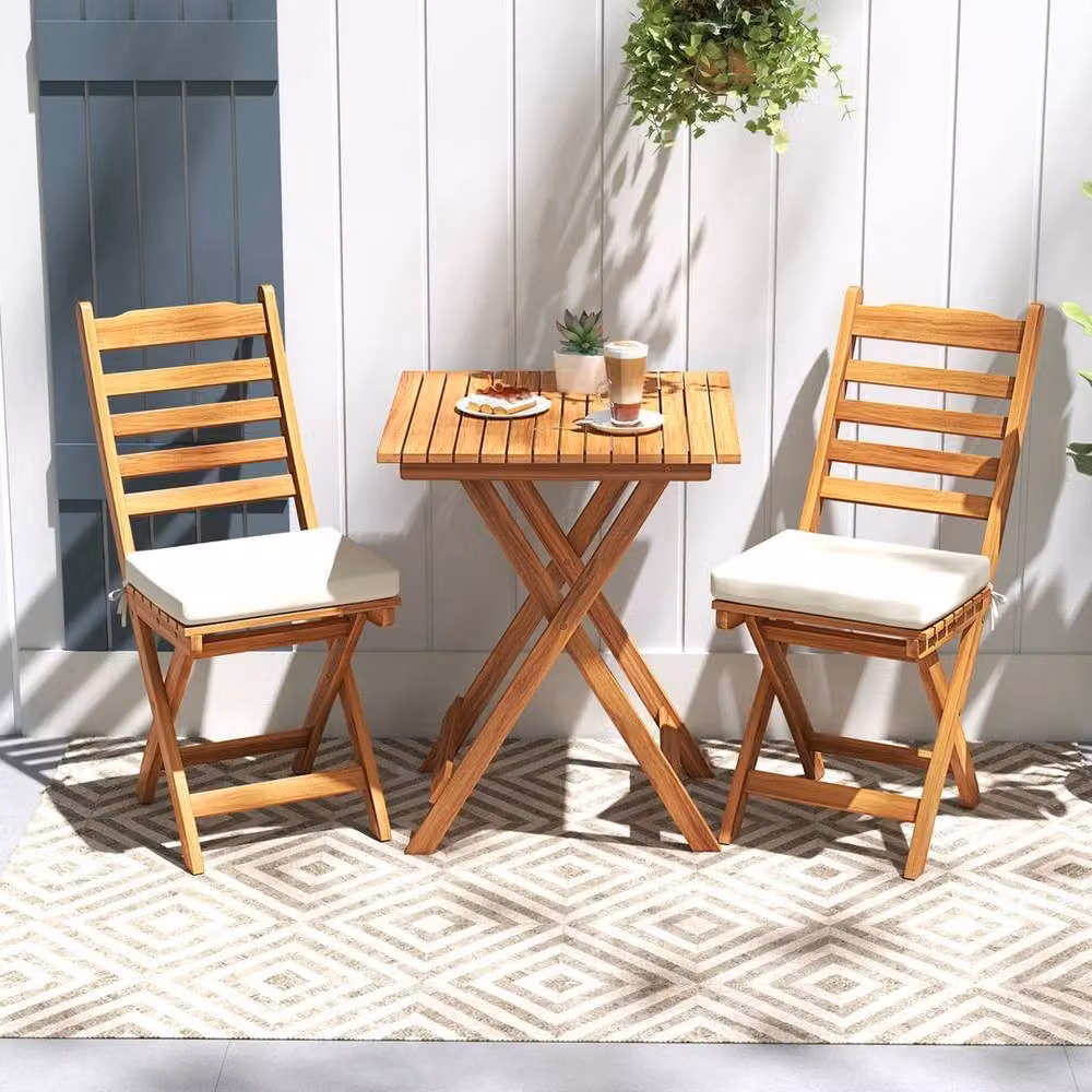 Kelvenix 3 Piece Rustic Acacia Wood Bistro Set in Brown – 3