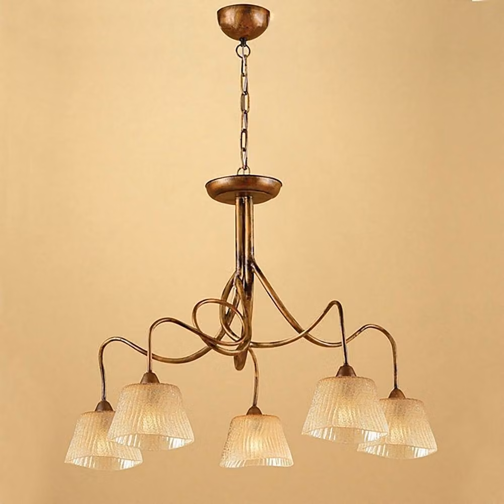 Netlighting Tentacle 5 Light Pendant Lamp in Rustic Gold with Glass Shades and E14 Sockets – 2