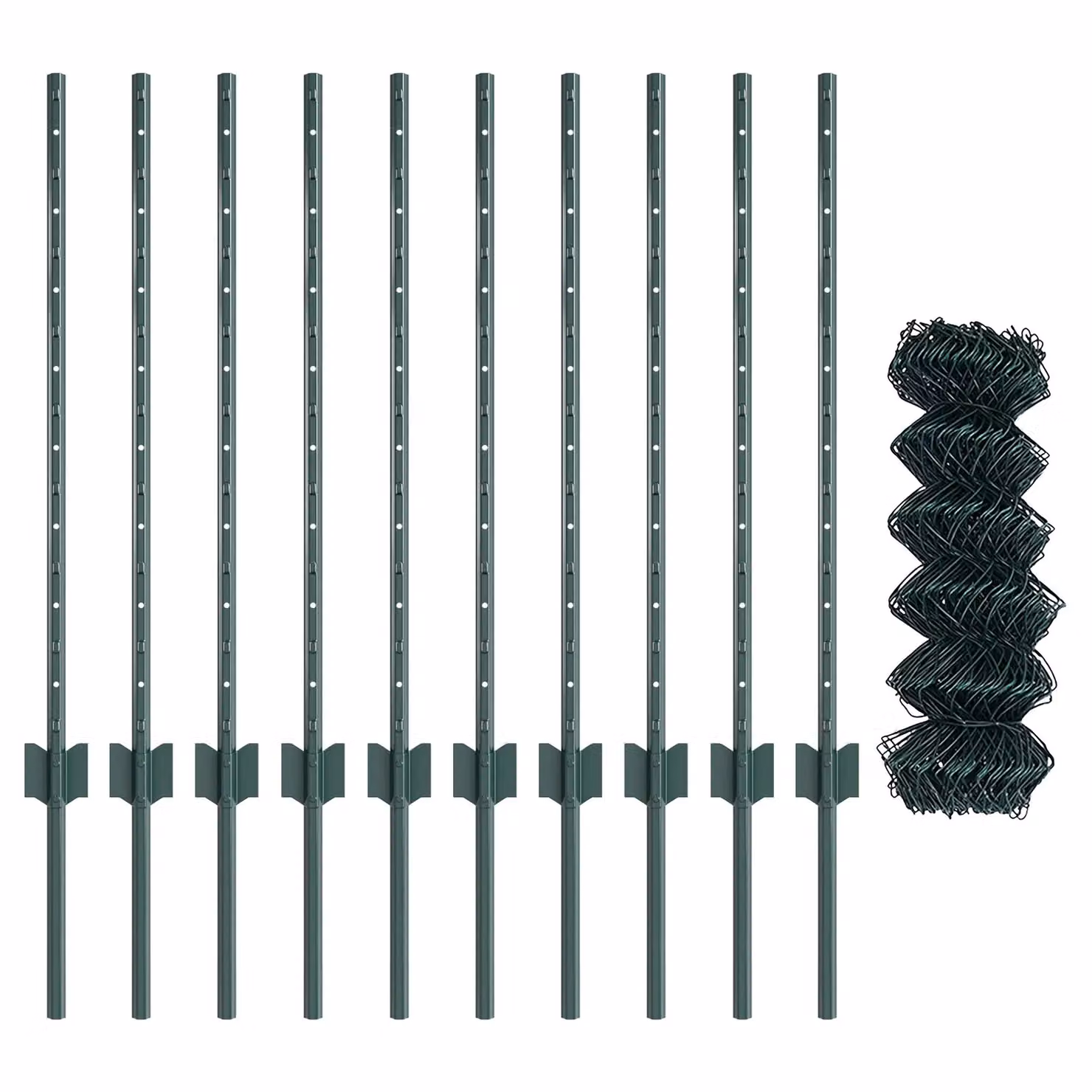 Berkfield Home Green Galvanised Steel Chain Link Fence with 10 U-Profile In-Ground Posts, W: 10 m, H: 0.8 m – 2