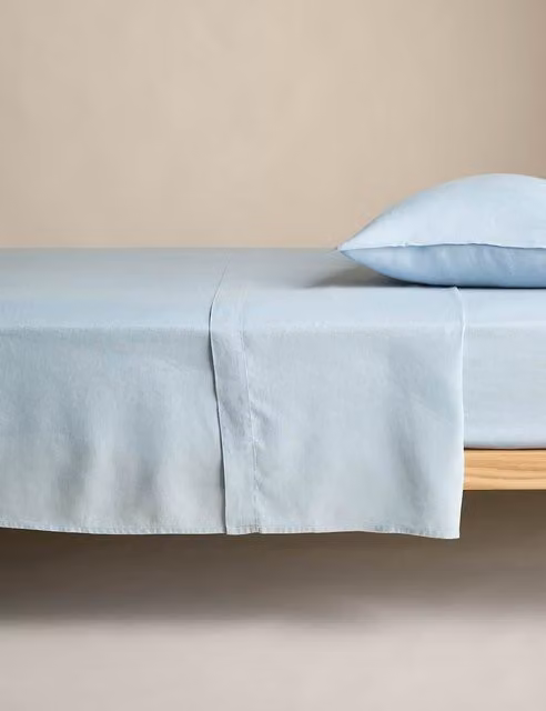 M&S Pure Linen Flat Sheet in Blue Chambray, W: 200 cm x L: 200 cm