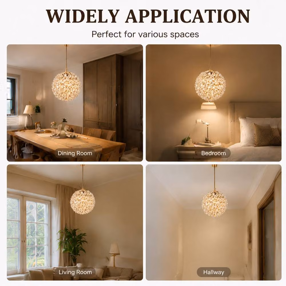 INMTFEI Gold and Black K9 Crystal Glass Sphere Pendant Light with G9 Fixture – 6