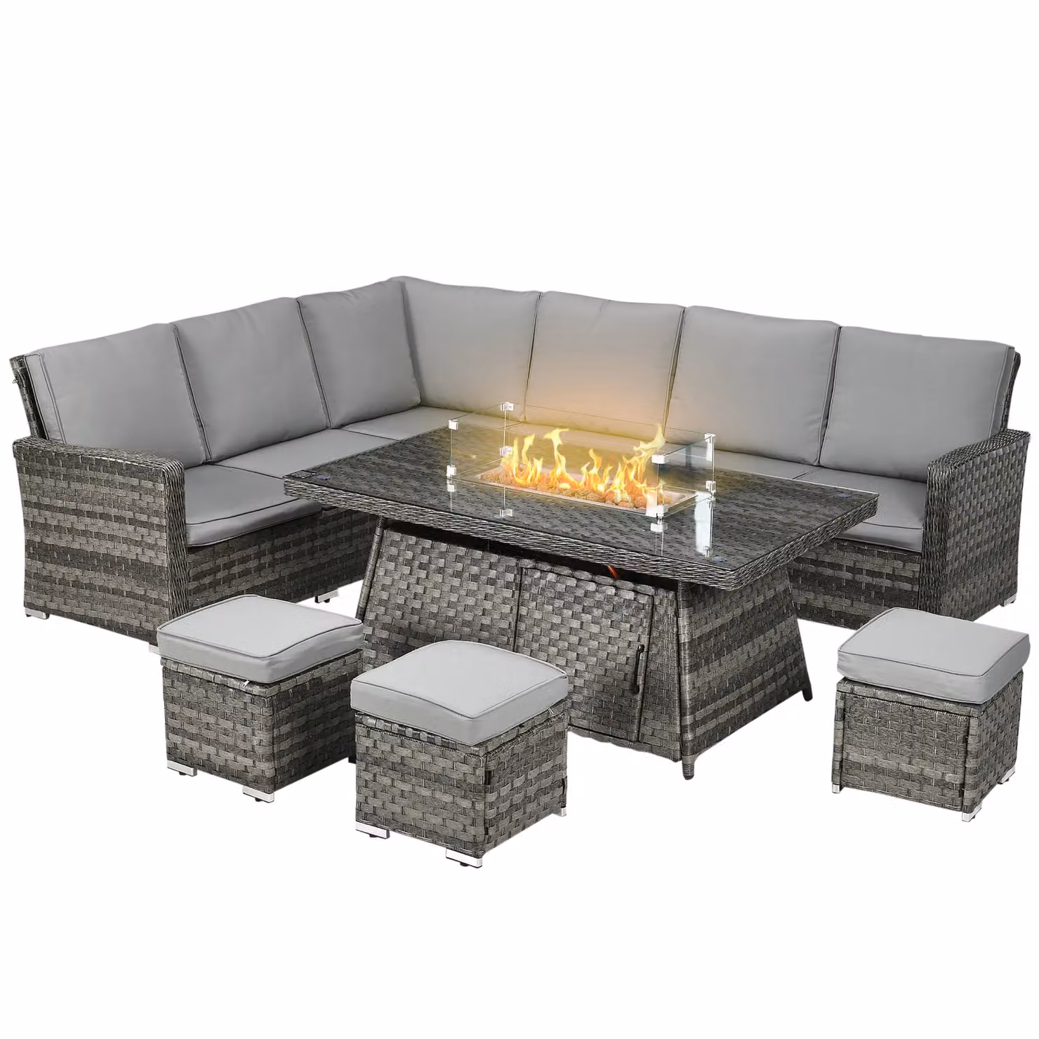 Outsunny 7 Piece Grey Polyrattan Garden Furniture Set with U-Shape Corner Sofa, Ottomans and Outdoor Coffee Table – 2