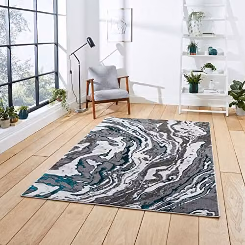 Think Rugs Apollo GR584 Modern Abstract High Density Pile Rug, Grey/Green, W: 120 cm, L: 170 cm