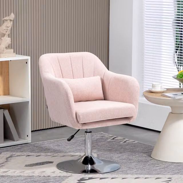 HOMCOM Pink Fabric Swivel Tub Chair with Metal Frame