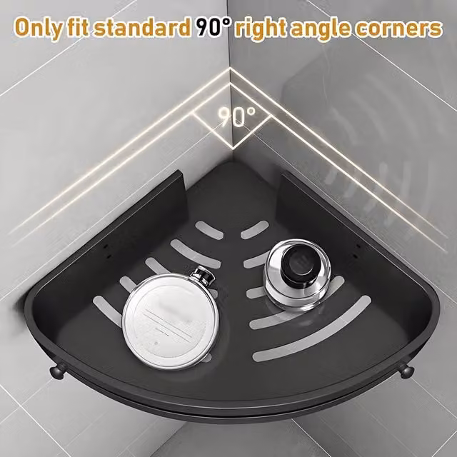 VOGREX 1 Layer Wall Mount Corner Shower Caddy with Hooks, Black – 1