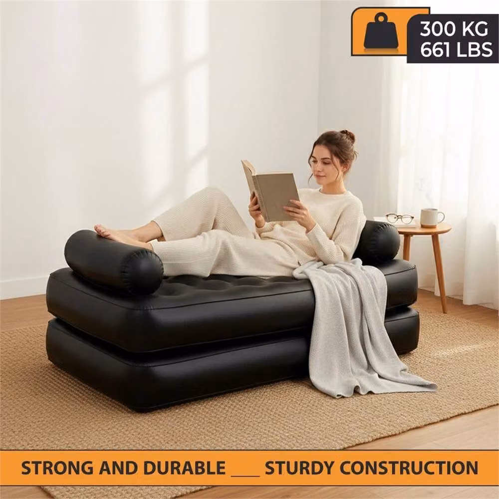 Nordara 5-in-1 Fast Inflatable Double Sofa Mattress in Black, W: 100 cm, H: 15 cm, D: 15 cm – 5
